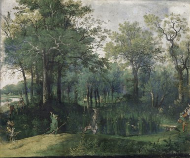 Deer hunting in swampy wood, 2nd half of the 16th century, tempera unvarnished on unprimed canvas