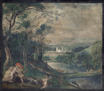 Venus and Adonis in wooded landscape in front of the castle Beersel, 2nd half of the 16th century,