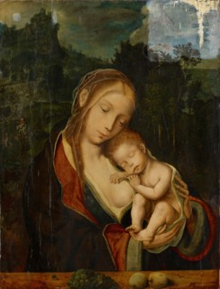 Madonna lactans with sleeping child, 15./16., Century, oil on oak wood, 65.5 x 51 cm, Not