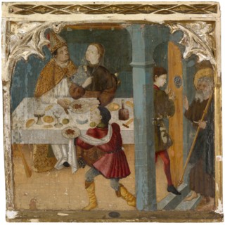 The hl., Andreas saves a bishop tried by the devil, mid-15th century, mixed media on wood, 61 x 66