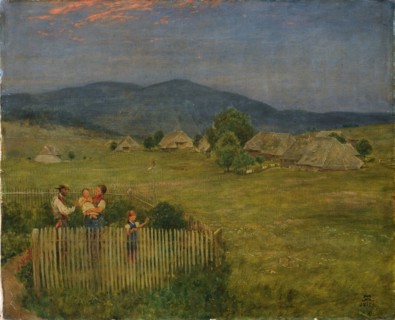 In the Black Forest Garden, 1879, tempera (?) On canvas, 44.7 x 54.7 cm, monogrammed and dated