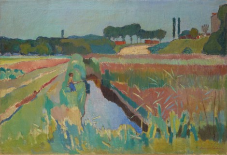 Swamps near Neudorf with a fishing boy, 1913, oil on canvas, 74.5 x 109.5 cm, signed and dated