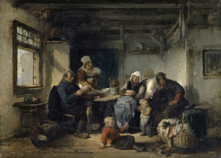 Farmhouse interior, oil on panel, 31.1 x 43.3 cm, signed and dated lower left: Herman ten Kate ft,