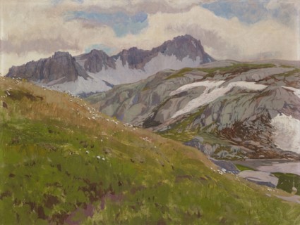 Mountain meadow, tempera on canvas, 47.5 x 62.5 cm, not marked, Régnault Sarasin, Basel 1886–1943