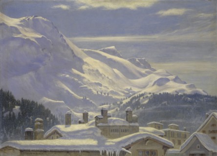 Piz Corvatsch depuis St. Moritz, oil on board, 49 x 68 cm, signed lower left: RÉGNAULT SARASIN,