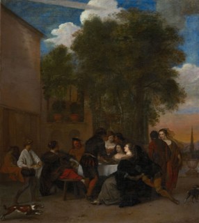 Society outdoors, oil on canvas, 73.5 x 65.5 cm, Not specified, Gerard Pietersz. van Zyl, Leiden