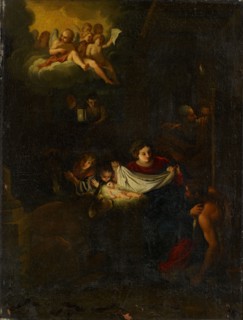 The Nativity, 17th c., Oil on canvas, 52 x 39.7 cm, unmarked, Annibale Carracci, (Alte Kopie nach /