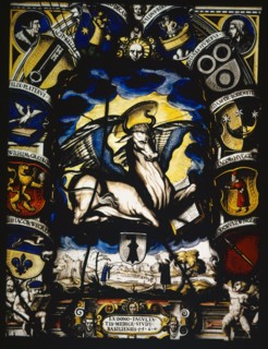 Blazon of the Faculty of Medicine of the University of Basel, 1560, stained glass, 40.5 x 30.5 cm