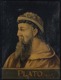 Portrait of Plato, oil on canvas, 57.5 x 42 cm, unsigned., Down on the parapet: PLATO •,