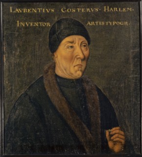Portrait of Laurens Coster, oil on canvas, 57.5 x 52.5 cm, unsigned., Above: LAVRENTIVS COSTERVS •