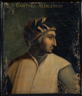Portrait of Dante Alighieri, oil on canvas, 74.5 x 63 cm, unmarked., Above: DANTHES ALDIGERIVS,