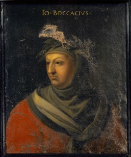 Portrait of Giovanni Boccaccio, oil on canvas, 76.5 x 62 cm, not specified., Above: IO [ANNES] •