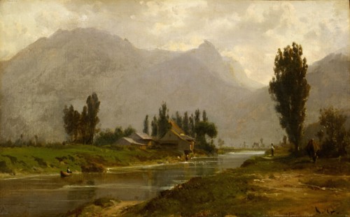 Mill at Weesen, oil on canvas on cardboard, 21.5 x 34.5 cm, monogrammed lower right: K. G., Karl