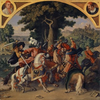 The Murder of King Albrecht at Windisch, 1829, oil on oak, 44 x 44 cm, monogrammed lower right: HH