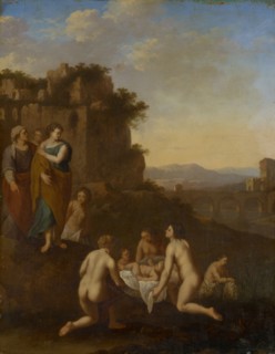 The finding of the Moses boy, oil on oak wood, 34 x 27 cm, unmarked, Jan van Haensbergen, Utrecht