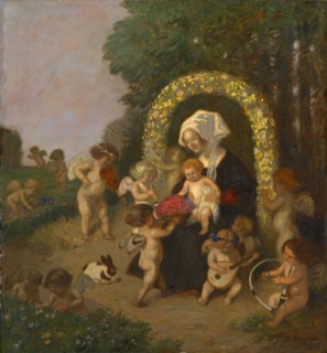 Madonna and Child in a Flower Wreath, 1905, oil on canvas, 67.5 x 62 cm, signed and dated lower