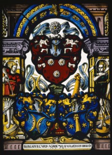 Blazon of librarians Iselin, Coccius and Pantaleon of the University of Basel, 1564, stained glass,