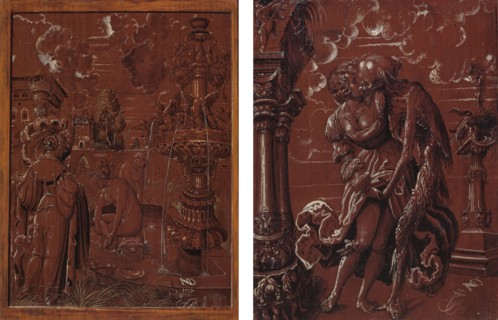 Bathsheba in the bath (front), The death as a soldier includes a young woman (back), 1517, mixed