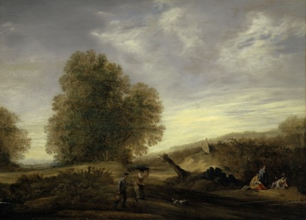 Landscape with staffage, oil on canvas, 57 x 74.5 cm, not specified, Niederländischer Meister, 17.