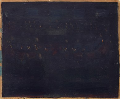 Preparation., Complete Composition II, oil on cardboard, mounted on wood, wooden beam: 28.7 x 35.6