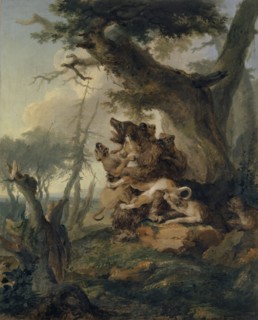 Bear, attacked by a pack of dogs, 1772, oil on canvas, 102 x 82 cm, unmarked, Caspar Wolf,