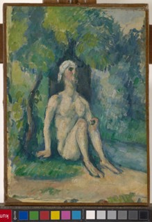 Baigneur assis au bord de l 'eau, c. 1876, oil on canvas, 29 x 21 cm, unmarked, Stiftung Im