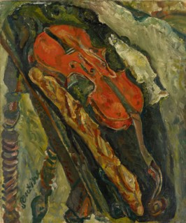 Nature morte au violon, pain et poisson, around 1922, oil on canvas, 65 x 54 cm, signed and dated,