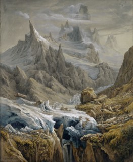 Mountain landscape with Zäsenberg and Schreckhorn, 1829, pencil, quill, watercolor and cover color
