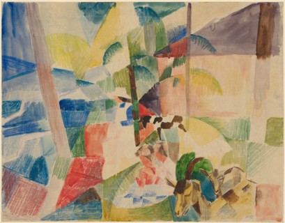 Landscape with children and goats, 1913, watercolor, gouache and chalk on detail paper, sheet: 31.4
