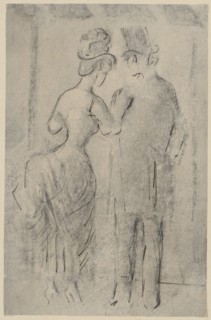 Gentleman and lady in front of the shop window, pencil and pen, washed, mounted, leaf: 16.1 x 10.5