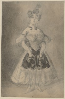 Whore in full figure, pencil, washed, mounted, sheet: 16.3 x 10.5 cm, not marked, Constantin Guys,