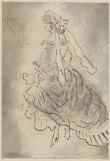 Dancer with flapping bands in her hair, feather, laviert, mounted, leaf: 16.7 x 10.4 cm, not