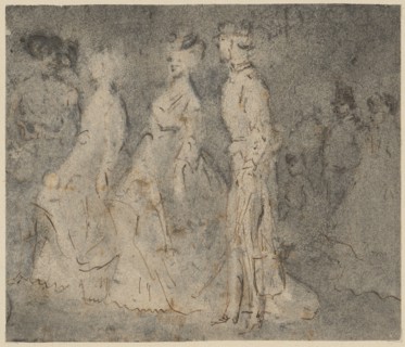 Two women are addressed, pen and ink, mounted, leaf: 11.4 x 13.4 cm, not marked, Constantin Guys,