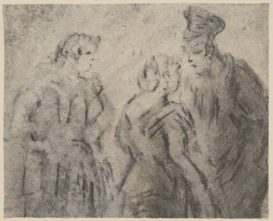 Two girls and street-boy, pencil and pen, maneuvered, mounted, sheet: 11.6 x 14.3 cm, not marked,