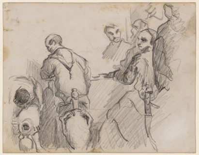 After Paolo Veronese The Wedding of Cana, 1866/69, black chalk, verso: soft pencil, leaf: 17.8 x 22