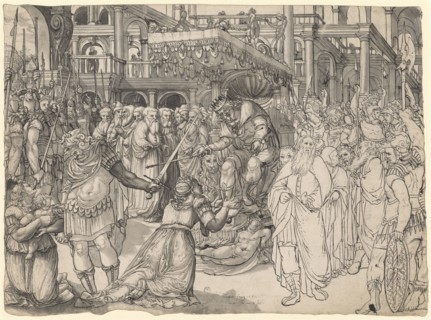 The judgment of Solomon, 1582, pen in black, gray wash, picture: 34.5 x 46.5 cm, 47.1, U. M.