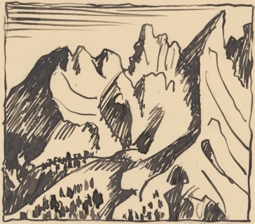 Bergprofile, 1913, ink and brush in black, rectangle edging, leaf: 27.7 x 29.9 cm, U. r., Signed