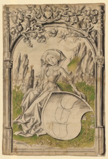 Broken glass with sign accompanist and coat of arms of the Basel Guild of Heaven, c. 1470/80,
