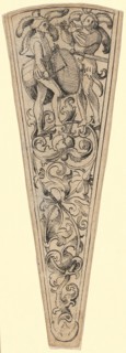 Dagger sheath with drummer and whistler, around 1509/10, feather in black, cut out along the