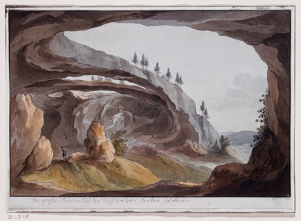 The big bear hell at the Welschen Rohr., Canton Solothurn, 1790, quill, watercolor, sheet: 16 x 22