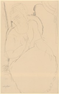 Portrait of a lady, 1915 ?, pencil on thin, brown paper, sheet: 42.3 x 26.1 cm, U. l., inscribed in