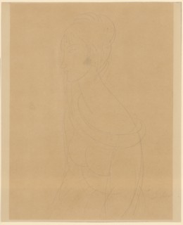 Jeanne Hébuterne in profile, (1919?), Pencil on thin, brown paper, sheet: 34.2 x 27.8 cm (width