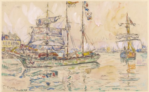 The Port of St. Malo, 1928, Black chalk, watercolor and opaque white on paper, mounted on paper,
