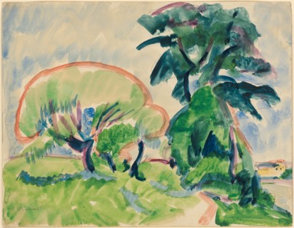 Trees on the Elbe, 1905, watercolor over pencil, sheet: 35 x 45 cm, U. l., Signed and dated in