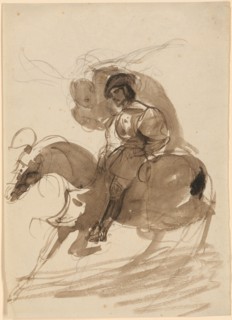 The Connétable of Bourbon, pursued by his conscience, 1835, brush in brown on chalk drawing, sheet: