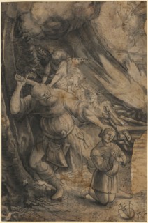 Abraham sacrifices Isaac, 1521 (?), Pen and brush in black, gray washed, verso: black chalk,