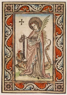 St. Margaret of Antioch, around 1440/50, woodcut, colored (unique), unique, 18.5 x 13.1 cm, Anonym,