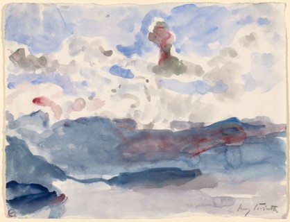 Mountain lake under evening (?) Sky, watercolor on handmade paper, sheet: 21.7 x 28 cm, U. r.,