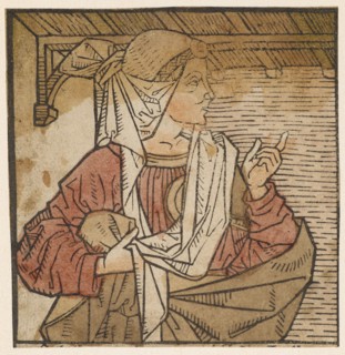 Sibylle (Phrygia?), C. 1460/70, woodcut, colored (unique), unique, leaf: 9.3 x 9 cm, Anonym,