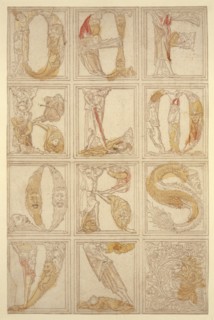 The figurative alphabet of 1464: The letters DEF, KLM, QRS, VZ, c. 1464, woodcut, (brown-gray
